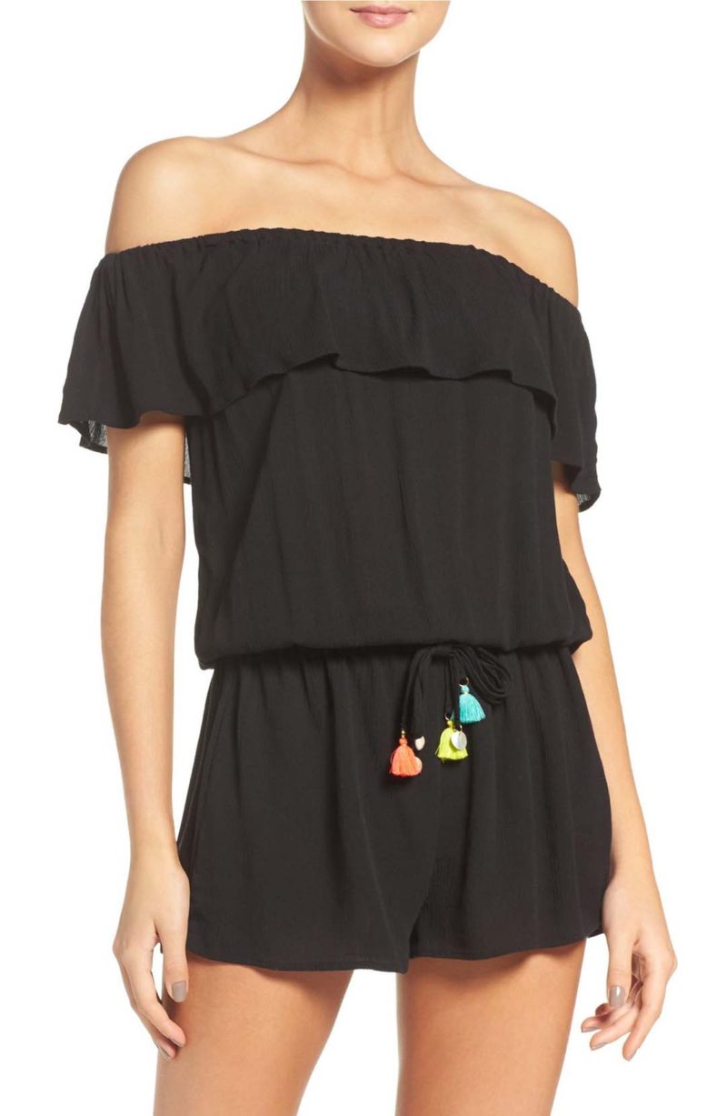 ISABELLA ROSE Besties Off the Shoulder Romper Black Colorful Tassels off the shoulder beach cover ups spring break 2017