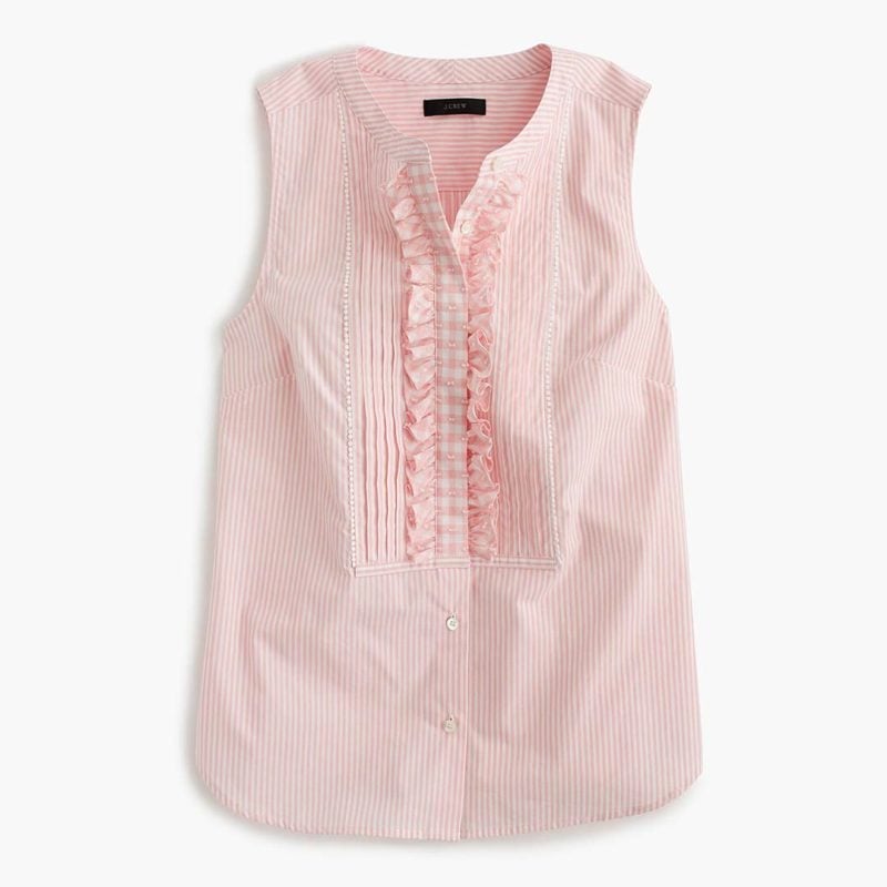 J.Crew Striped top with gingham bib item G2835 pink white gingham tops spring 2017