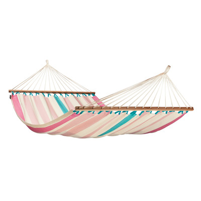 LA SIESTA COLADA Weatherproof Double Spreader Olefin Tree Hammock Lychee Pink Turquoise Stripe Wayfair summer preview sale