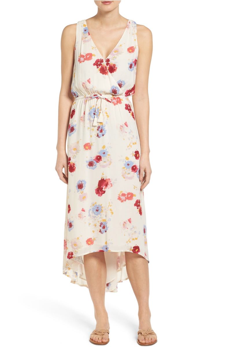 LUCKY BRAND Painted Floral High/Low Maxi Dress Natural Multi Floral Print high low dresses spring 2017