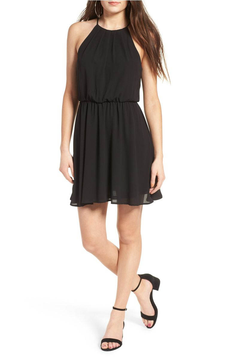 LUSH Blouson Chiffon Skater Dress Black-Wool skater dresses spring 2017