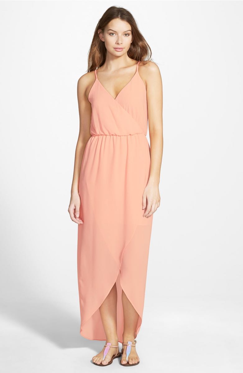 LUSH Tulip Hem Maxi Dress Peach high low dresses spring 2017
