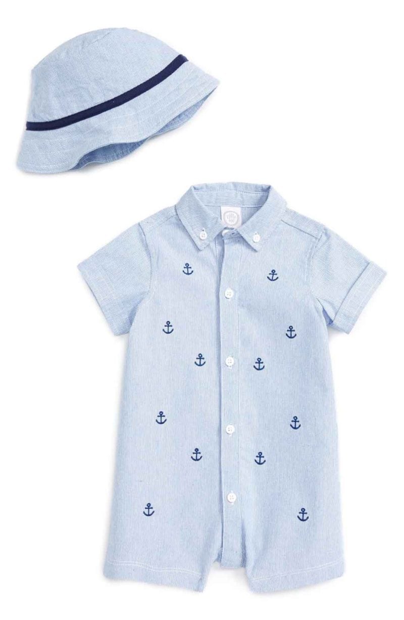 Little Me Anchor Romper & Hat Set Blue easter outfits for baby boys