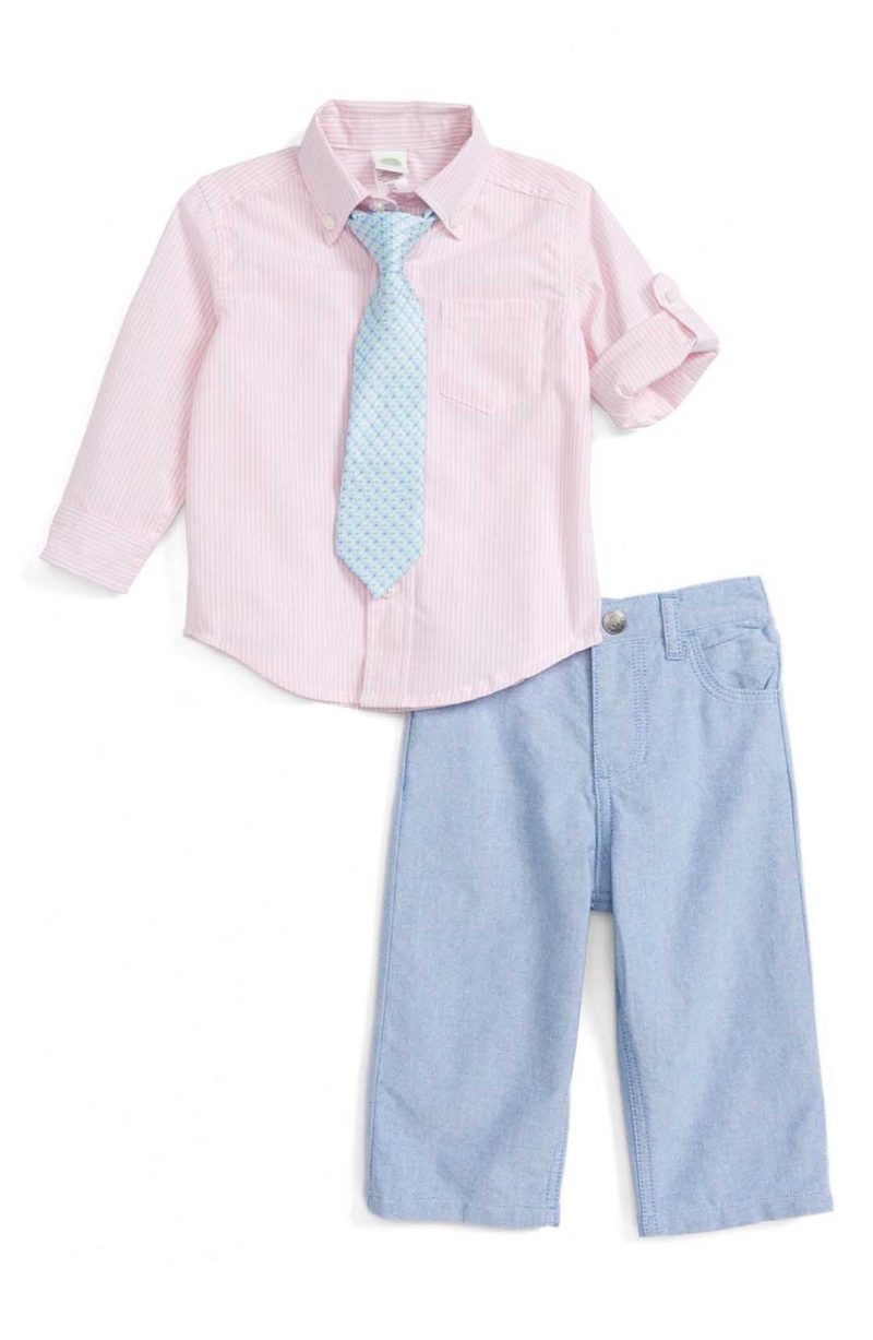 Little Me Oxford Shirt, Pants & Tie Set Blue Multi easter outfits for baby boys 2017