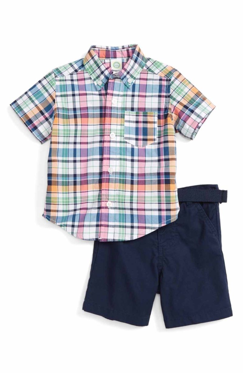 Little Me Plaid Shirt Woven Shorts Set Navy Blue easter outfits for baby boys 
