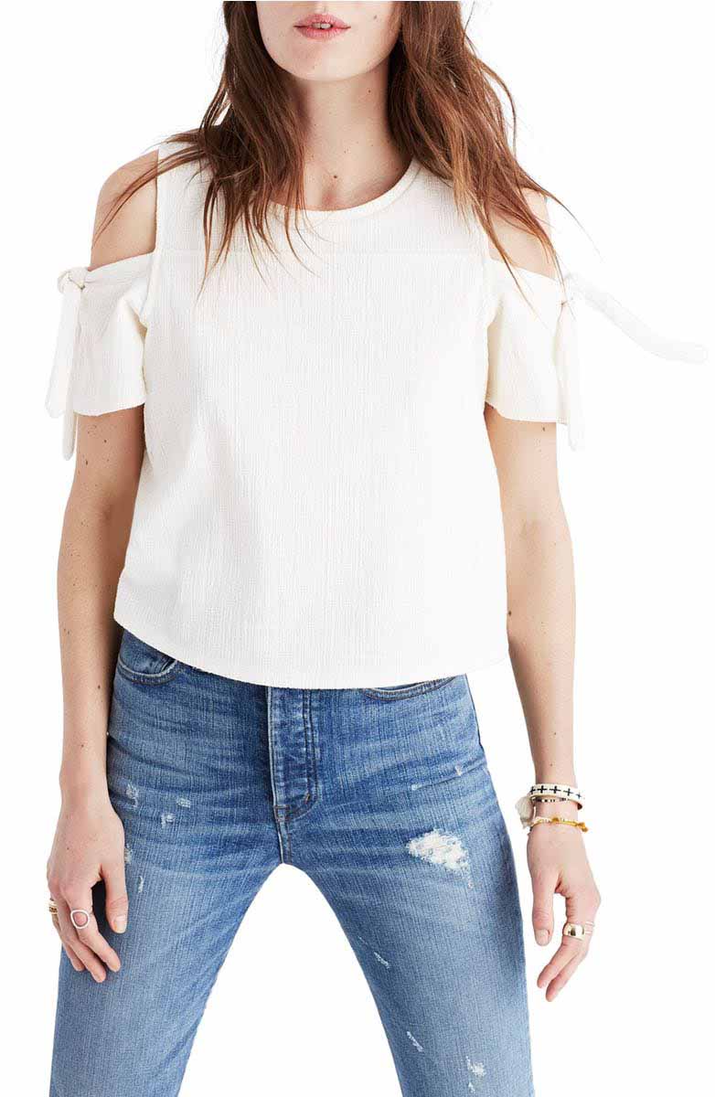 MADEWELL Skylark Cold Shoulder Top Bleached Linen cold shoulder tops under $50 for spring 2017 