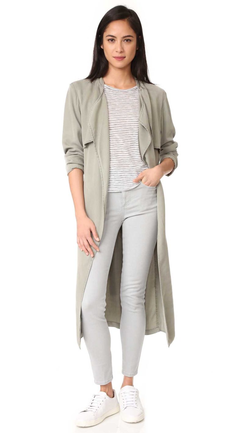 MONROW Long Trench Coat Laurel Green trench coats spring 2017