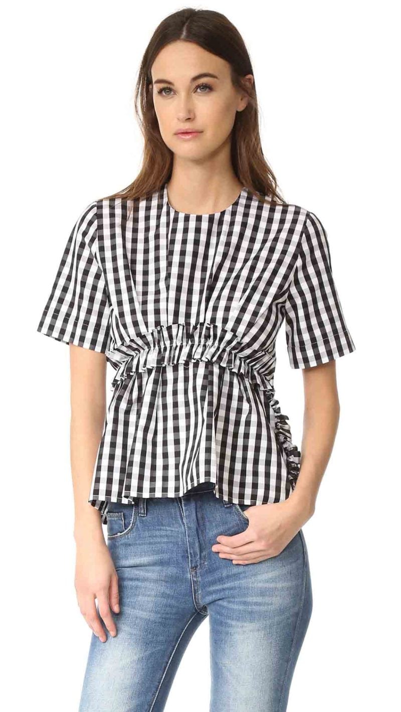 MSGM Gingham Short Sleeve Blouse Black gingham tops for spring 2017