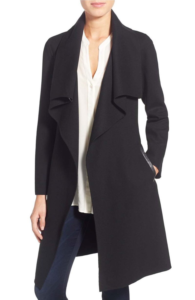Mackage Belted Stretch Wool Envelope Collar Long Coat Black trench coats spring 2017