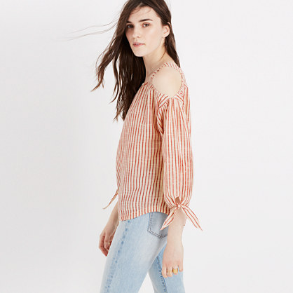 Madewell cold-shoulder top in red stripe item g3232 madewell sale