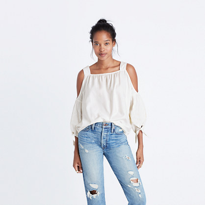 Madewell cold-shoulder top in white wash item g1550 madewell sale