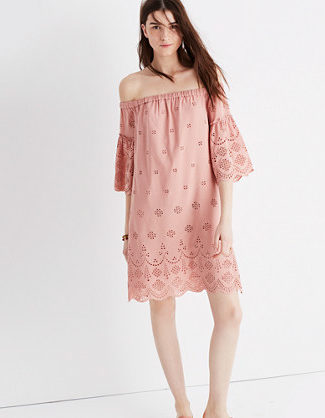 Madewell eyelet off-the-shoulder dress item g3057 dusty clay madewell sale