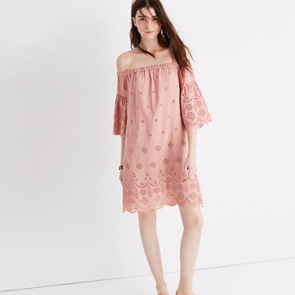 Madewell eyelet off-the-shoulder dress item g3057 dusty clay madewell sale