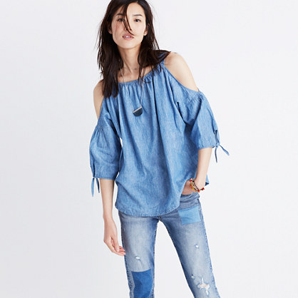 Madewell indigo cold-shoulder top item g1388 denise wash madewell sale