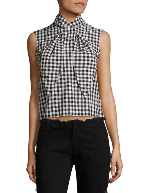 Marques'Almeida Gingham Plaid Knot Top Black Gingham tops for spring 2017