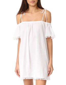 Milly Eden Off Shoulder Cover Up White Pom Pom Trim off the shoulder beach cover ups spring break 2017