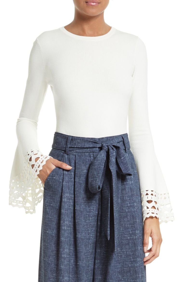 Milly Eyelet Bell Sleeve Pullover White eyelet tops for spring 2017