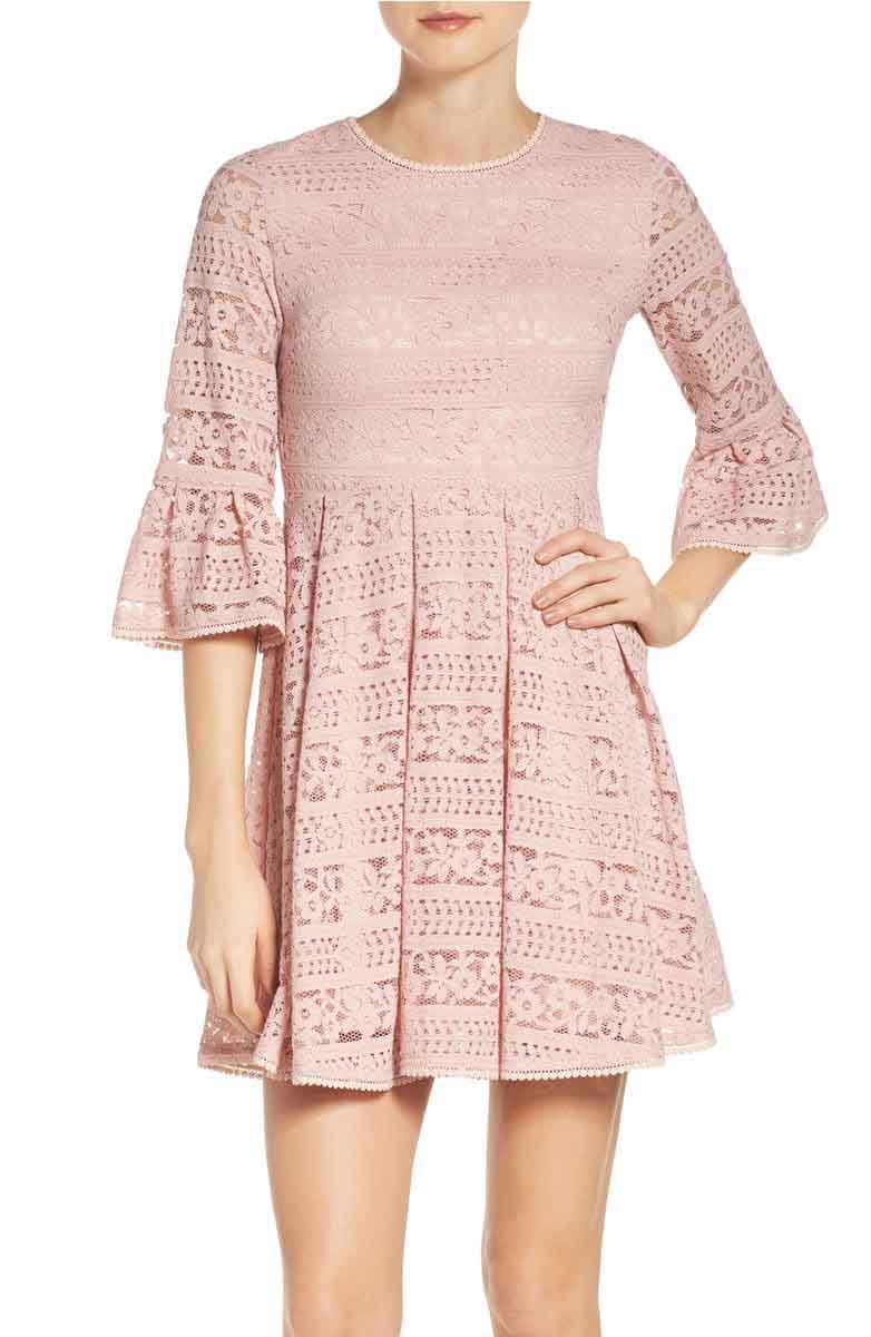 NSR Lace Skater Dress Bell Sleeves Dusty Rose skater dresses spring 2017 trend