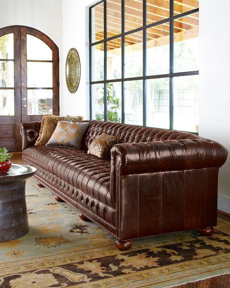 Old Hickory Tannery Executive 131.5L Chesterfield Button Tufted Sofa Horchow friends and family sale