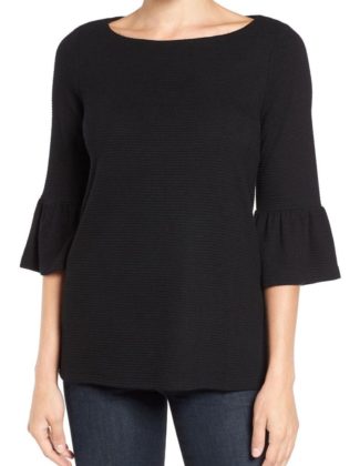 PLEIONE Stripe Knit Bell Sleeve Top Black bell sleeve tops under $50 for spring 2017