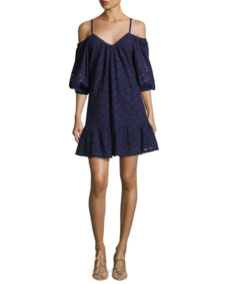 Parker Henrietta Lace-Overlay Cotton Dress Blue Pattern lace shift dresses spring wedding guest