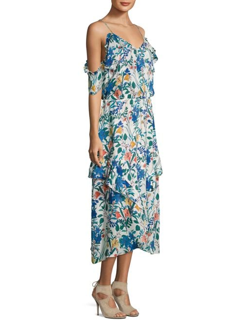 Parker Kam Floral Silk Cold Shoulder Maxi Dress Tulum cold shoulder maxi dresses spring 2017 trend