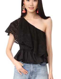 Place Nationale Le Cannet Off Shoulder Lace Top Black one shoulder tops spring 2017