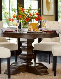 Pottery Barn BANKS EXTENDING PEDESTAL DINING TABLE Alfresco Brown Finish pedestal dining tables