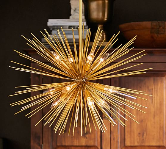 Pottery Barn EXPLOSION CHANDELIER Brass Finished Rods pottery barn lighting sale
