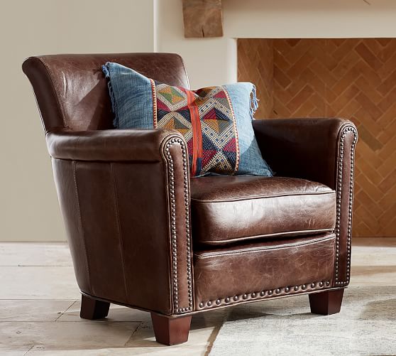 Pottery Barn IRVING LEATHER ARMCHAIR WITH NAILHEADS Molasses 2017 pottery barn st. patrick's day sale