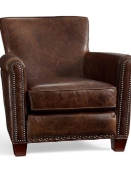 Pottery Barn IRVING LEATHER RECLINER WITH NAILHEADS Molasses pottery barn 25% furniture home decor
