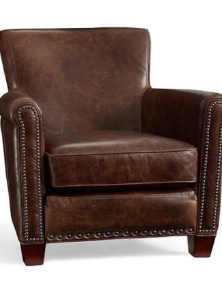 Pottery Barn IRVING LEATHER RECLINER WITH NAILHEADS Molasses pottery barn 25% furniture home decor