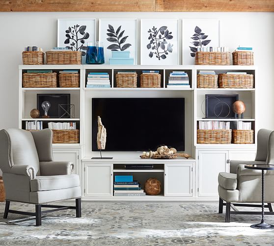 Pottery Barn LOGAN MEDIA SUITE WITH DOOR BOOKCASE & BRIDGE Small Or Large Antique White Mahogany 2017 pottery barn buy more save more sale