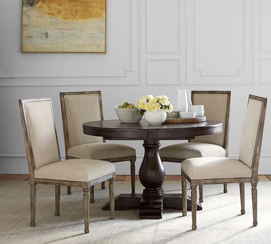 Pottery Barn LORRAINE PEDESTAL TABLE Rustic Brown pedestal dining tables 