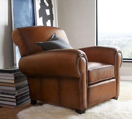 Pottery Barn MANHATTAN LEATHER ARMCHAIR WITH NAILHEADS pottery barn buy more save more sale 