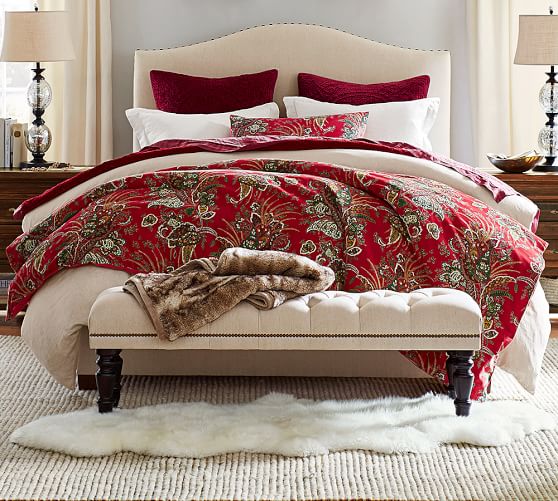 Pottery Barn RALEIGH UPHOLSTERED CAMELBACK LOW BED & HEADBOARD pottery barn sale