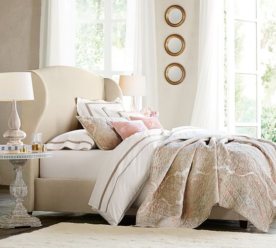 Pottery Barn RALEIGH UPHOLSTERED WINGBACK BED & HEADBOARD pottery barn sale