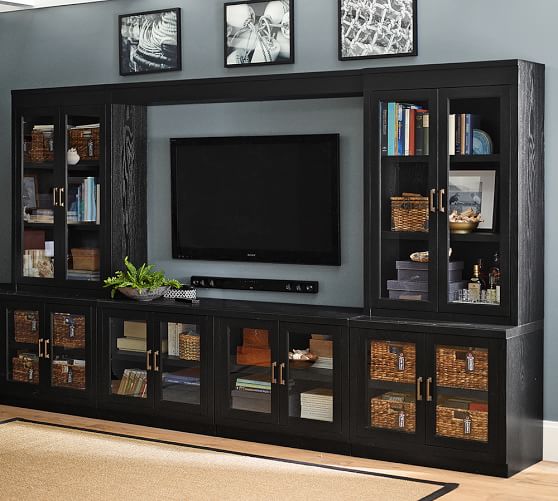 Pottery Barn REYNOLDS LARGE MEDIA SUITE Open-Grain Black Finish pottery barn buy more save more sale