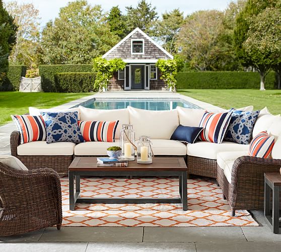 Pottery Barn TORREY ALL-WEATHER WICKER ROLL-ARM WEDGE-CORNER SECTIONAL SET - ESPRESSO pottery barn buy more save more sale march 10 15 2017