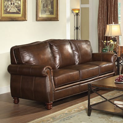 Rosalind Wheeler Walborn Leather Sofa Nailhead Trim Wayfair upholstered furniture sale