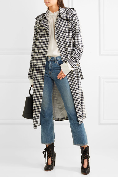 SONIA RYKIEL Checked wool-crepe trench coat black white trench coats spring 2017