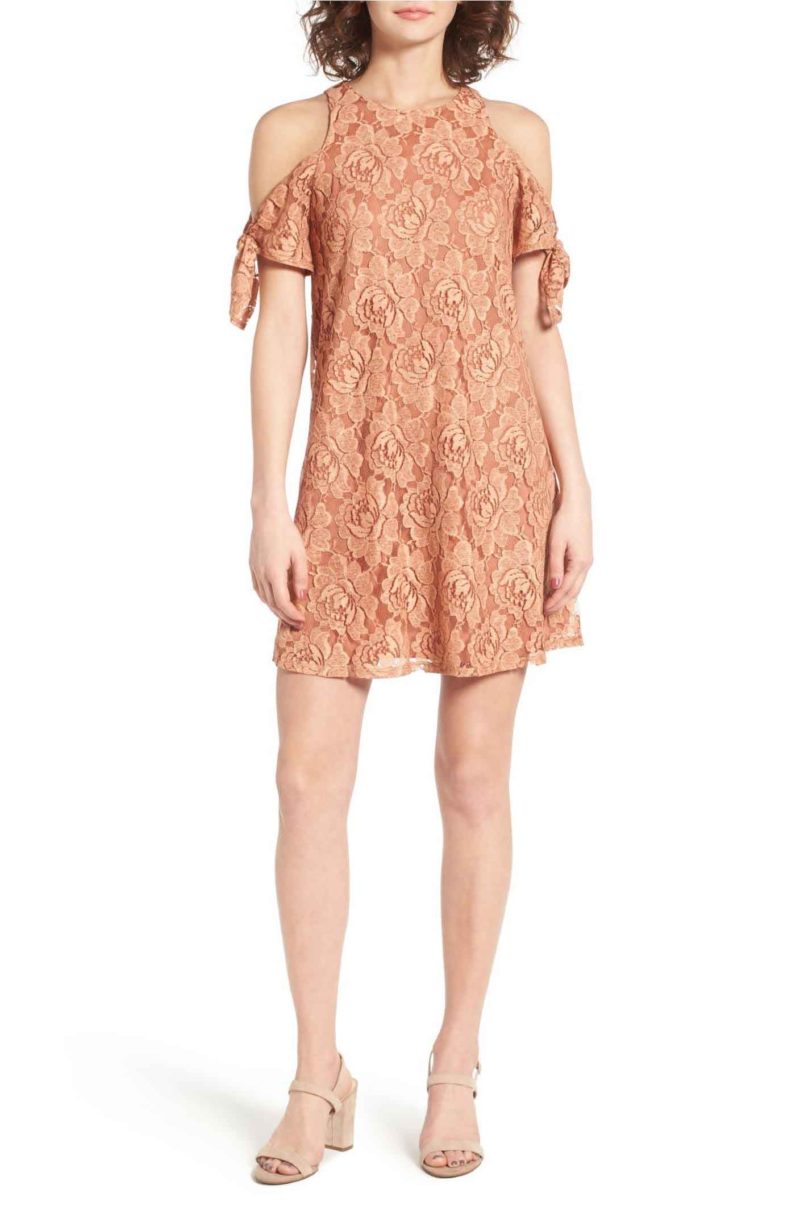 SOPRANO Cold Shoulder Lace Dress Dusty Coral skater dresses spring 2017 trend