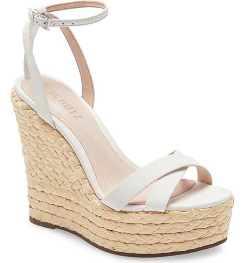 Schutz Alanise Espadrille Platform Wedge Sandal White Leather espadrilles sandals