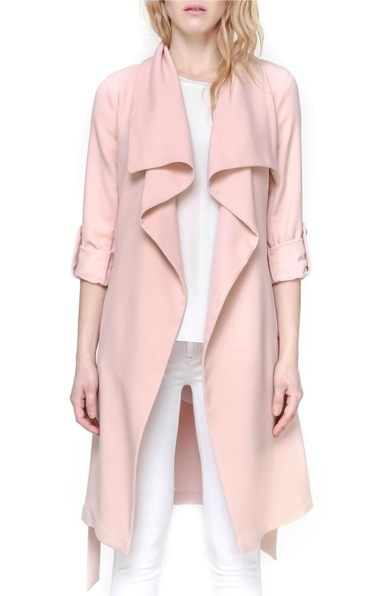 Soia & Kyo Roll Sleeve Drape Front Long Trench Coat Rose trench coats spring 2017 