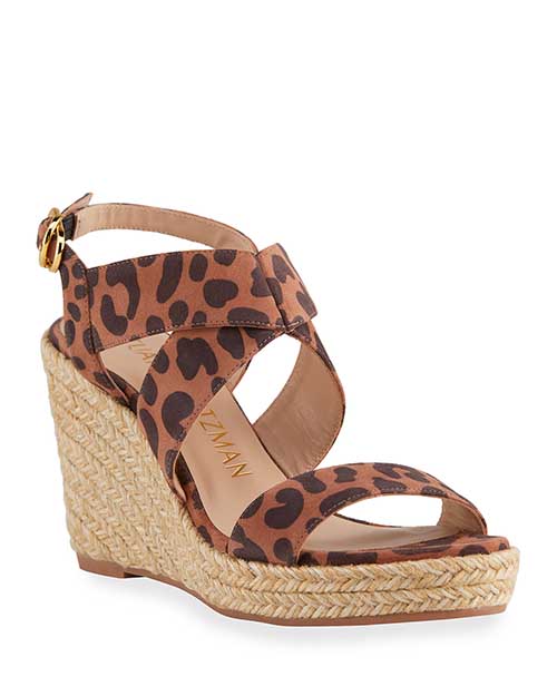 Stuart Weitzman Ellete Leopard-Print Wedge Sandals Cappuccino platform espadrilles women