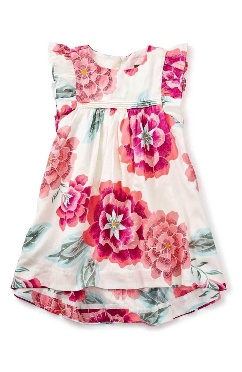 TEA COLLECTION Cassie Floral Print High/Low Dress For Little Girls Color Chalk easter dresses for little girls 2017 style