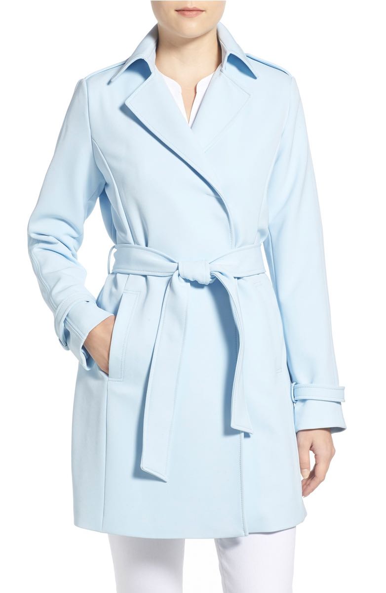 Tahari T Tahari Crepe Trench Coat Baby Blue trench coats spring 2017