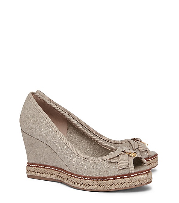 Tory Burch JACKIE METALLIC WEDGE Natural Silver Natural tory burch private sale spring 2017
