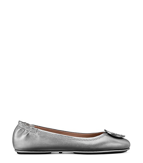 Tory Burch MINNIE TRAVEL BALLET FLAT, METALLIC LEATHER Gunmetal tory burch private sale