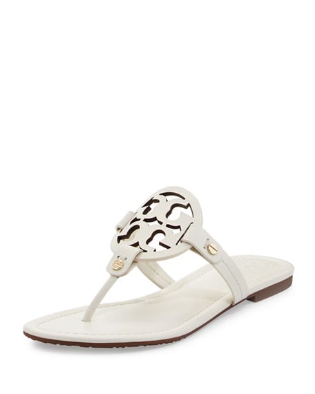 Tory Burch Miller Leather Logo Flat Slide Sandal White 2017 Neiman Marcus st. patrick's day sale 